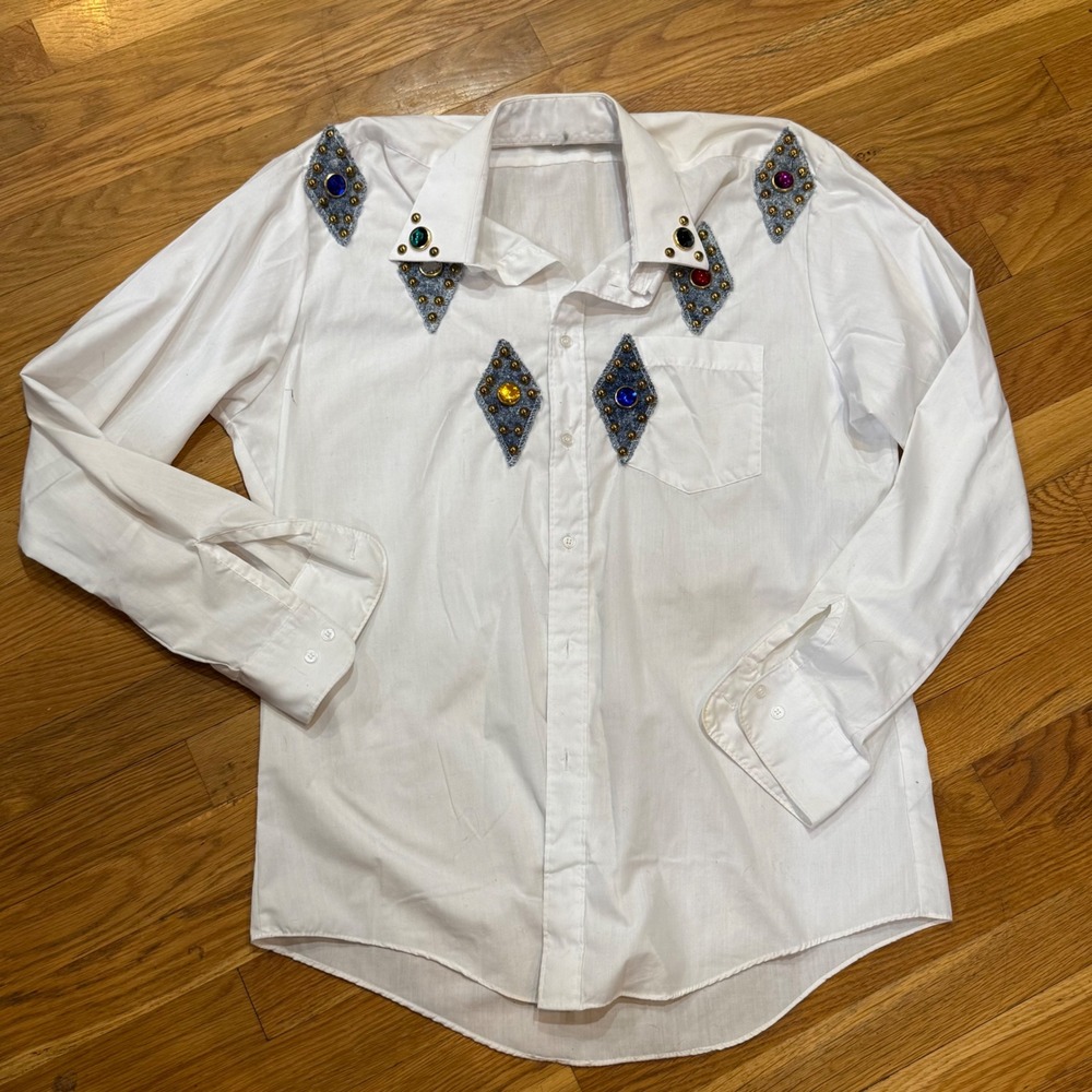 Vintage 80s Geppetto Western Rhinestone‎ Shirt Medium Made in USA Statement